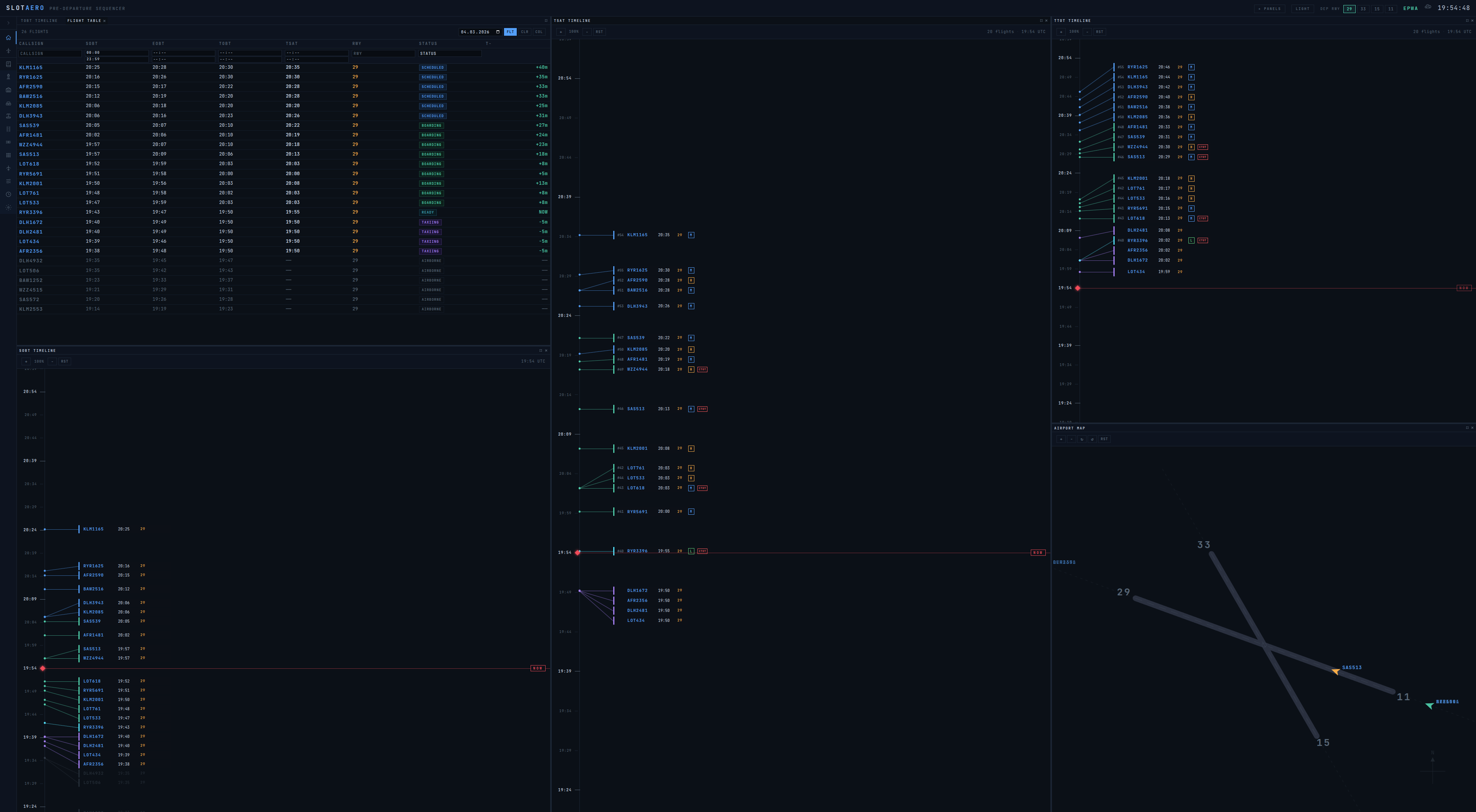 SlotAero detailed timeline view with taxi and runway sequencing